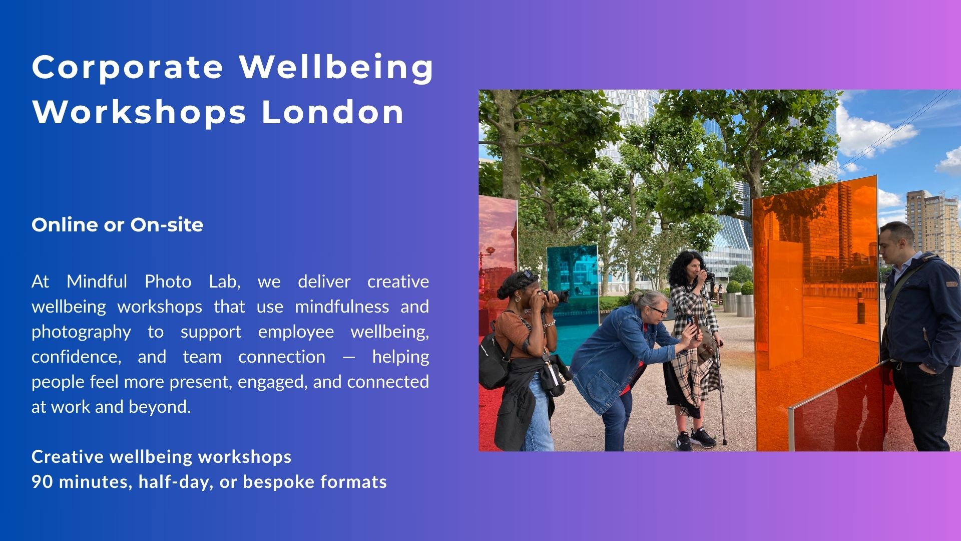 Mindful Photo Lab corporate wellbeing workshop in London using photography and mindfulness