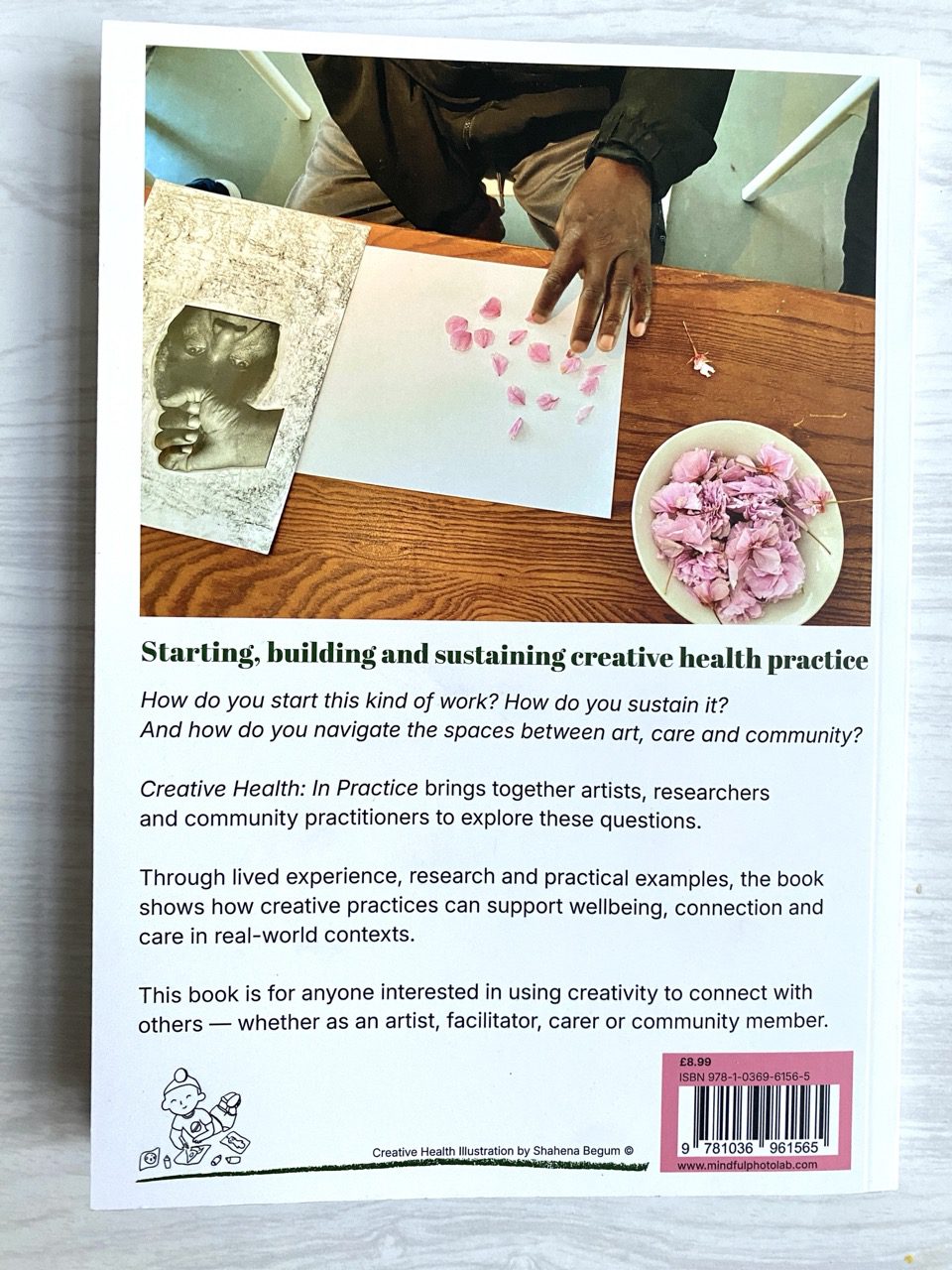 Creative Health In Practice book back cover edited by Pierre Bureau (Mindful Photo Lab) in collaboration with Dr Maria Grazia Turri